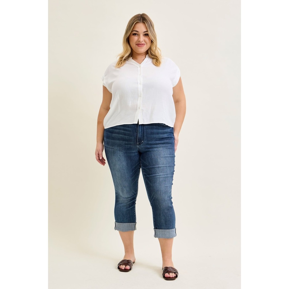 Judy Blue Mid Rise Cuffed Cropped Jeans Dark Wash‎ Size 3XL New with Tags